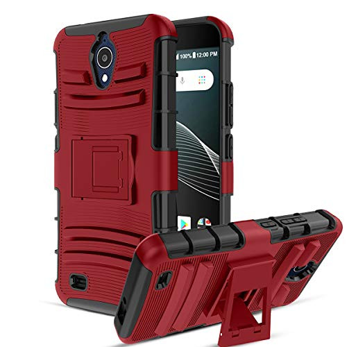 CaseBing for AT&T AXIA(QS5509A) Case,[Heavy Duty][Built-in Kickstand][Dual Layer] Non-Slip Shock Absorption Reinforced Corner Hybrid Full-Body Protective Case Cover-PC-Red