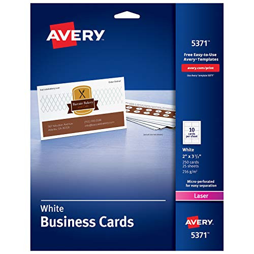 Avery Printable Business Cards, Laser Printers, 250 Cards, 2 x 3.5 (5371)