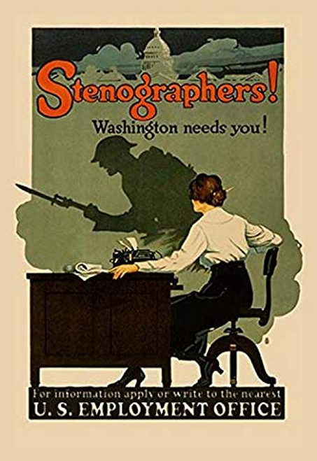 Buyenlarge Stenographers! Washington Needs You! - 16" X 24" Fine Art Giclee Print