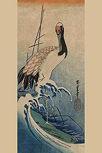 Buyenlarge 0-587-23595-0-P1218 Crane in Waves Paper Poster, 12" x 18"