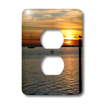 3dRose lsp_27787_6 Sunset Orange Ocean Boat Water Silhouette Reflection Bird Outlet Cover Multi-Color