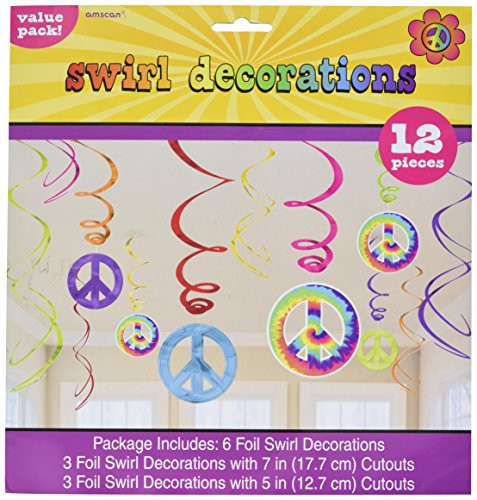 Amscan Groovy 60's Party Peace Sign Swirl Decorations Value Pack (12 Piece), Multi Color, 10 x 9.5