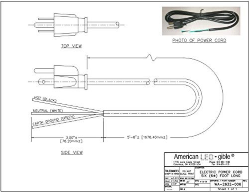 6 Foot 3 Prong Power Cord-Trimmed