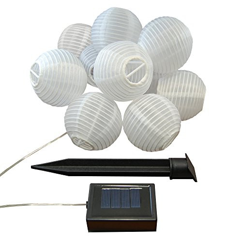 LumaBase 73001 1 Count 10 Solar Powered Nylon Lanterns String Lights, 3", White