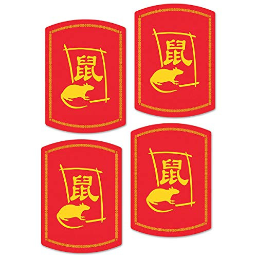 Beistle 54863-RAT 2020 Year of The Rat Cutout, 14" Red/Yellow