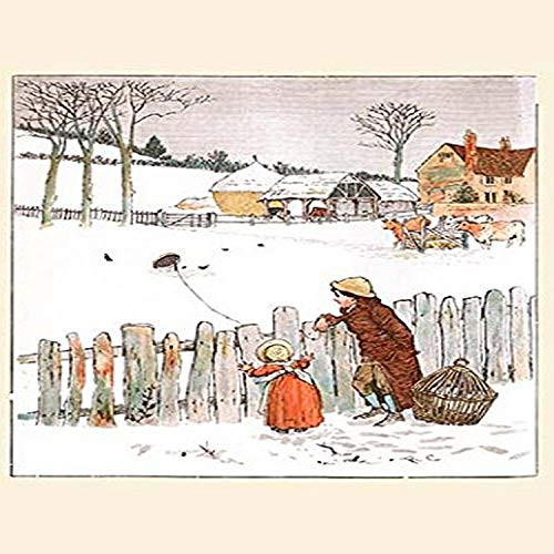 Buyenlarge Four & Twenty Blackbirds; Children Look at Blackbirds in The Field of Snow - 8" X 12" Fine Art Giclee Print