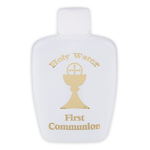 First Communion Holy Water Bottle with Gold Stamped Chalice and Host, 2 Ounce