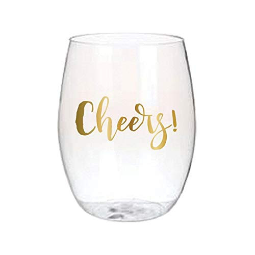 Creative Brands Slant Collections - 16-Ounce Stemless Wine Glass, Set of 4, Cheers