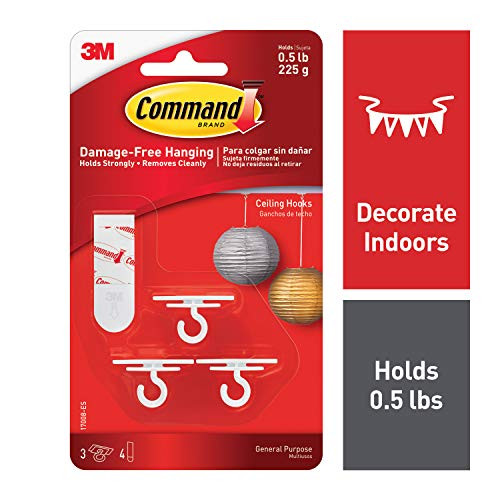 Command Ceiling Hooks (3 hooks, 4 foam strips per pack) 4 Packs Total, Organize and decorate your dorm