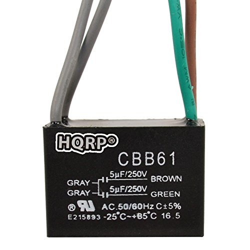 HQRP Ceiling Fan Capacitor CBB61 5uf+5uf 4-Wire plus HQRP Coaster