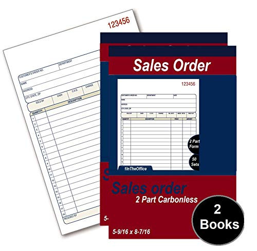 1InTheOffice Sales Order Book 2 Part 7 15/16 x 5 9/16, Carbonless, 50 Sets/Sales Order Book (2 Pack)