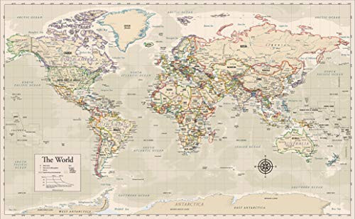 Antique Style Laminated World Map - 18" x 29" - Wall Chart Map of The World - Made in The USA - Updated for 2020 (Laminated, 18" x 29")