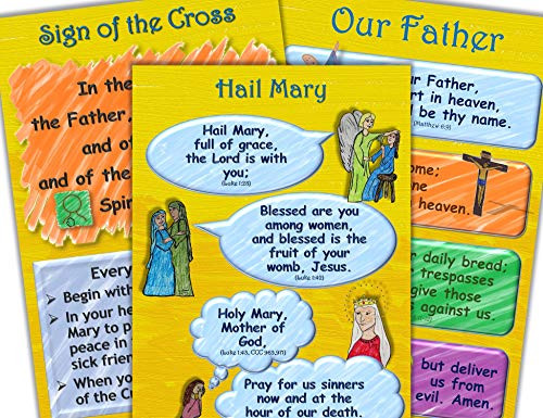 Prayer Posters - Our Father, Hail Mary, Sign of The Cross - Classroom Posters 12" x 18" (Set of 3)