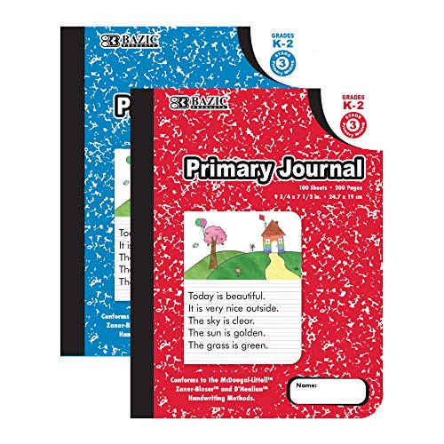 BAZIC Primary Journal 100 Sheet Marble Composition Book, Pre School 1 Grade 2 Grade Comp Books Notebook, for Kids Toddler Student Learning Drawing