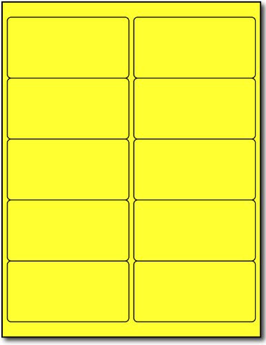 Fluorescent Mailing Labels - 4" x 2" Yellow - 10 Per Sheet - Bright Neon Color Address Stickers for High Visibility - Inkjet/Laser - 25 Sheets / 250 L