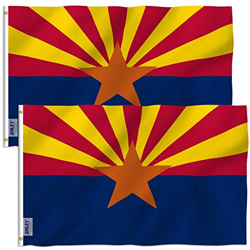 Anley Pack of 2 Fly Breeze 3x5 Foot Arizona State Polyester Flag - Vivid Color and UV Fade Resistant - Canvas Header and Double Stitched - Arizona AZ