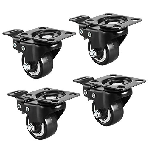 uxcell 1.5 Inch Swivel Caster Wheels PU 360 Degree Top Plate Caster Wheel with Brake, 330lb Total Load Capacity, Pack of 4