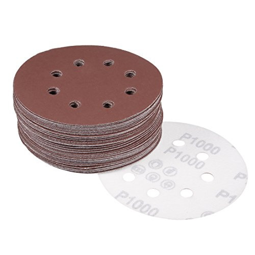 uxcell 50Pcs 5 Inch 8 Hole Hook and Loop Sanding Disc 1000 Grit Flocking Sandpaper Random Orbital Sander Paper