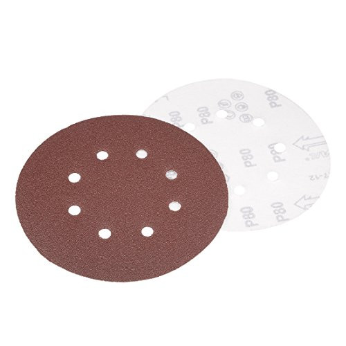 uxcell 10Pcs 7 Inch 8 Hole Hook and Loop Sanding Disc 80 Grit Flocking Sandpaper Random Orbital Sander Paper
