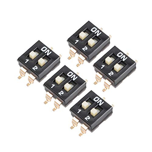 uxcell 5 Pcs Black DIP Switch 1-2 Positions 2.54mm Pitch for Circuit Breadboards PCB SMD Type