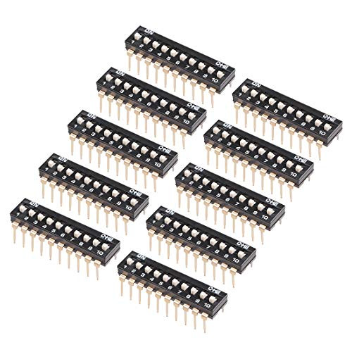 uxcell 10 Pcs Black DIP Switch 1-10 Positions 2.54mm Pitch for Circuit Breadboards PCB