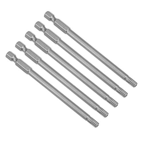 uxcell 5Pcs 1/4 inches Hex Shank 100mm Length Magnetic Torx Security Head T27 Screwdriver Bits S2 Alloy Steel