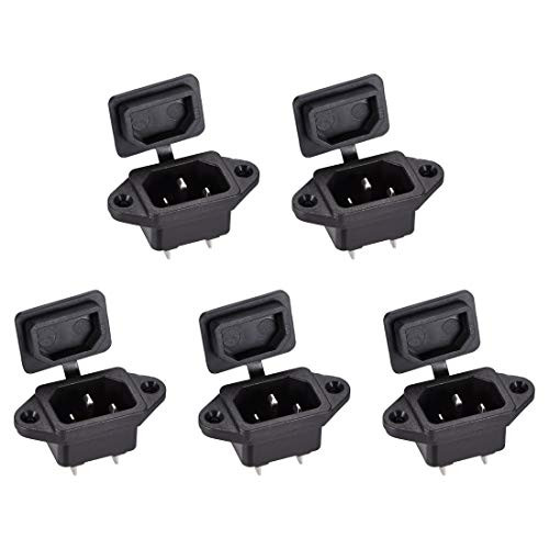 uxcell C14 Panel Mount Plug Adapter AC 250V 10A 3Pins IEC Inlet Module Plug Socket 5pcs