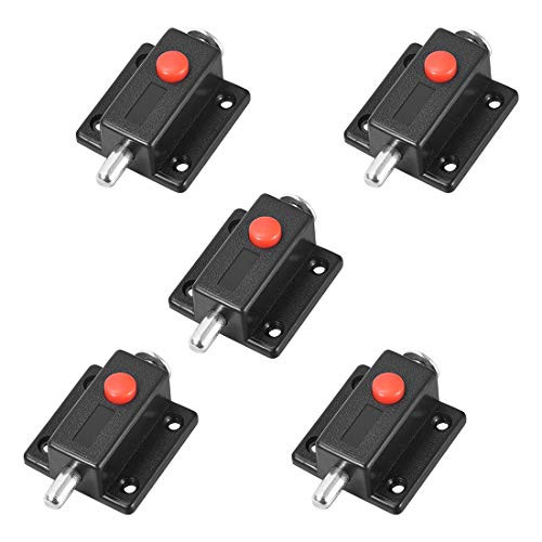 uxcell Door Bolt Lock, 2-inch Plastic Sliding Barrel Keyless Latch with Switch Button, 5 Pcs Black