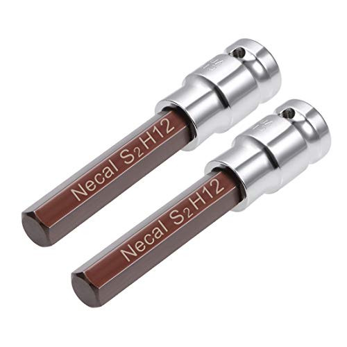 uxcell 2 Pcs 1/2" Drive x 12mm Long Hex Bit Socket, Metric, S2 & Cr-V Steel