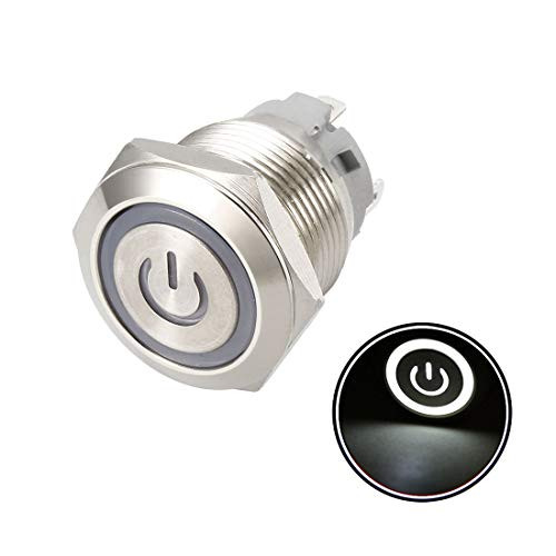 uxcell Latching Metal Push Button Switch 19mm Mounting Dia 1NO 24V White LED Light 1pcs
