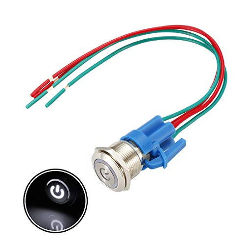 uxcell Momentary Metal Push Button Switch 19mm Mounting Dia 1NO 12V White LED Light with Socket Plug Wires
