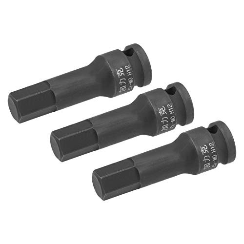 uxcell 3 Pcs 3/8-Inch Drive x 12mm Impact Hex Bit Socket, Metric 2.36" Length, Cr-Mo