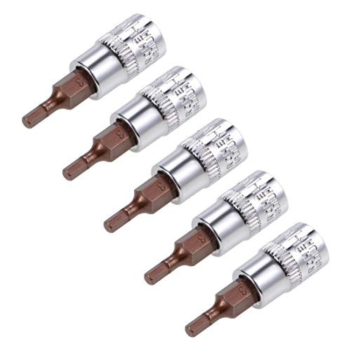 uxcell 5 Pcs 1/4" Drive x 3mm Hex Bit Socket, Standard Metric, S2 & Cr-V Steel