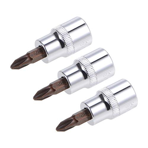 uxcell 3 Pcs 3/8" Drive x PH2 Phillips Bit Socket, Standard Metric, S2 and Cr-V Steel