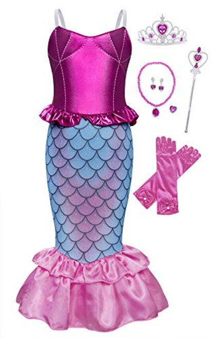 AmzBarley Mermaid Dress for Girls Halloween Costume Birthday Theme Party Dress Up Princess Outfits School Show Cosplay Role Play Fancy Clothes with Ac