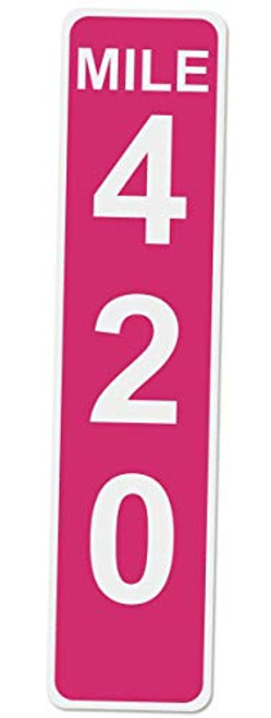 Applicable Pun Hot Pink Mile Marker 420-17 Inches Tall by 4 Inches Wide White Aluminum Sign