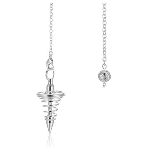 Top Plaza Silver Metal Copper Spiritual Pendulum for Divination Reiki Healing Dowsing Wicca Balancing Coil Pointed Pendant Pendulum