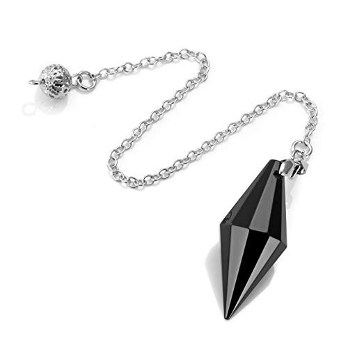 Top Plaza 12 Facet Reiki Healing Crystal Black Obsidian Pendulum Necklaces for Divination Wicca Dowsing Balancing Pointed Pendant Pendulum for Women M