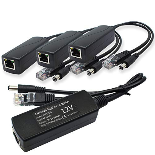 ANVISION 4-Pack Gigabit PoE Splitter, 48V to 12V 2A Ethernet Adapter, for Security Camera, AP, Voip and More, AV-PS12-G