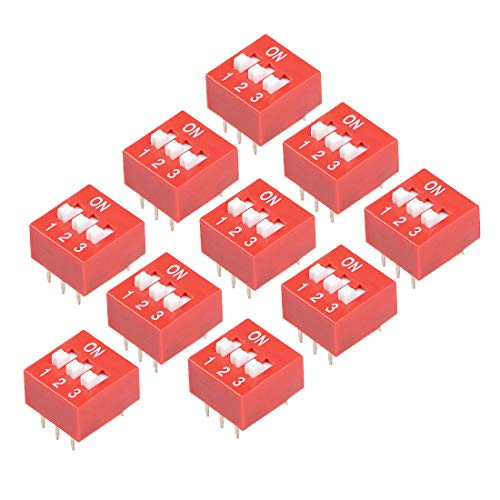 uxcell 10 Pcs Red DIP Switch 1 2 3 Positions 2.54mm Pitch for Circuit Breadboards PCB
