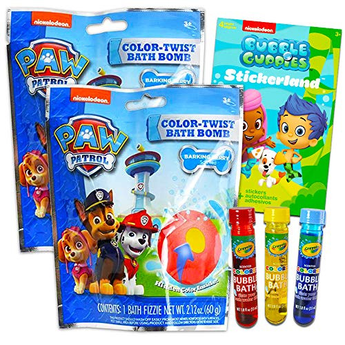 Crayola Paw Patrol Bath Colors for Kids Set ~ 2 Paw Patrol Bath Bombs, 3 Crayola Bubble Bath Tubes, and Bonus Bubble Guppies Stickers (Bath Coloring B