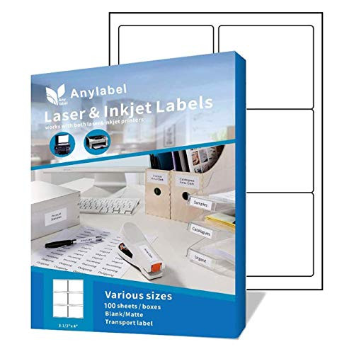 Anylabel 6 UP 3-1/3" x 4" Easy Peel Shipping Address Labels for Laser/Ink Jet Printer Permanent Adhesive (100 Sheets, 600 Labels)