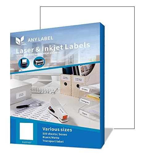 Anylabel Full Sheet Easy Peel Shipping Address Labels for Laser/Ink Jet Printer Permanent Adhesive (500 Sheets, 500 Labels)