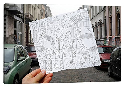 iCanvasART Pencil vs. Camera 47 - Daft Punk Canvas Print, 18" x 12"