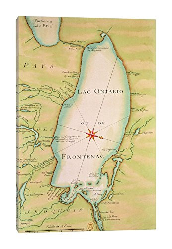 iCanvasART Map of Lake Ontario Canvas Print, 18" x 12"