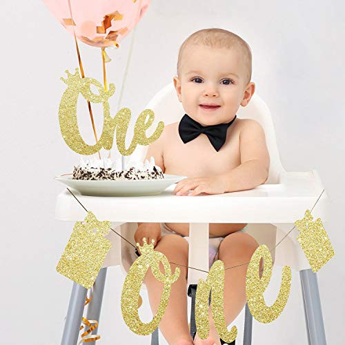 1st Birthday Party Decoration Set Supplies One Year Old Banner Cake Topper Kit, Glitter First Birthday High Chair Banner and One Cake Topper Baby Show 1st Birthday Party Decoration Set Supplies One Year Old Banner Cake Topper Kit, Glitter First Birthday High Chair Banner and One Cake Topper Baby Show