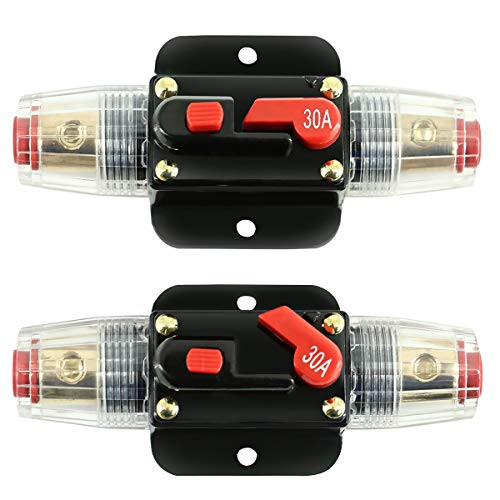 30A Inline Circuit Breaker Reset Fuse, Reset Fuse Holder 30 amp with Manual Reset for 12V-24V DC Car Audio, Stereo Switch and Solar Inverter System(2