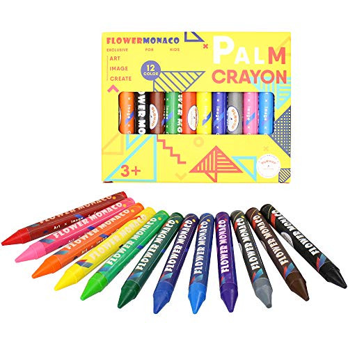 12 Colors Toddler Crayons, Nontoxic Large Crayons, Easy to Hold Washable Crayons for Toddlers, Safe for Babies, Kids and Children Flower Monaco