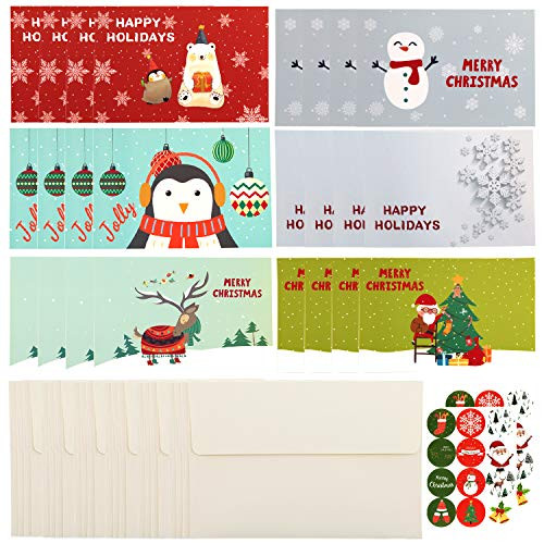 AIEX 24Pcs/Set Christmas Holiday Greeting Cards with 24Pcs Envelopes and Seal Stickers (4 x 6inch Folded Card)