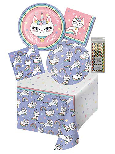 Creative Converting Sassy Caticorn Rainbow Fancy Feline Birthday Party Bundle, 16 Guests